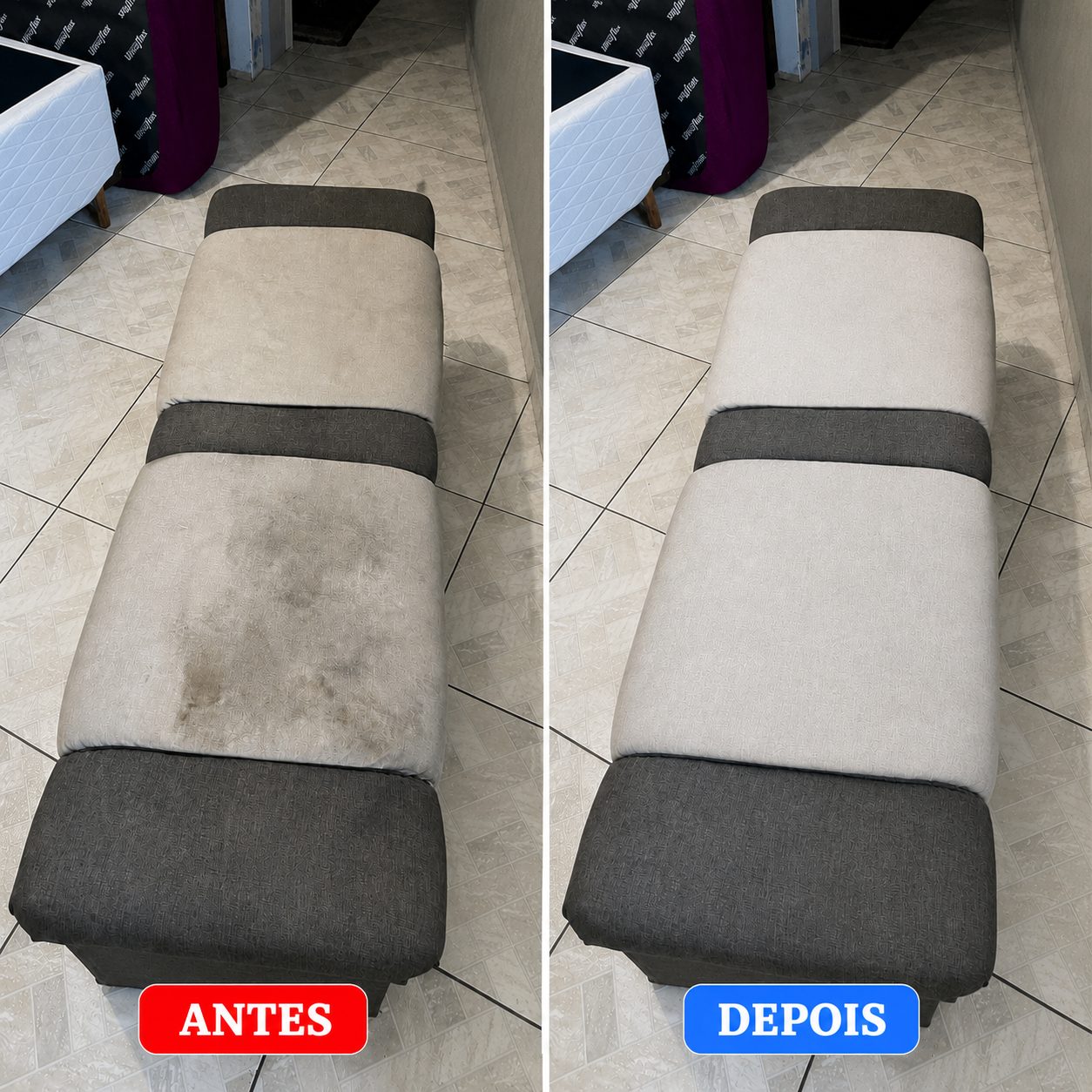 Estofado antes e depois da higienização