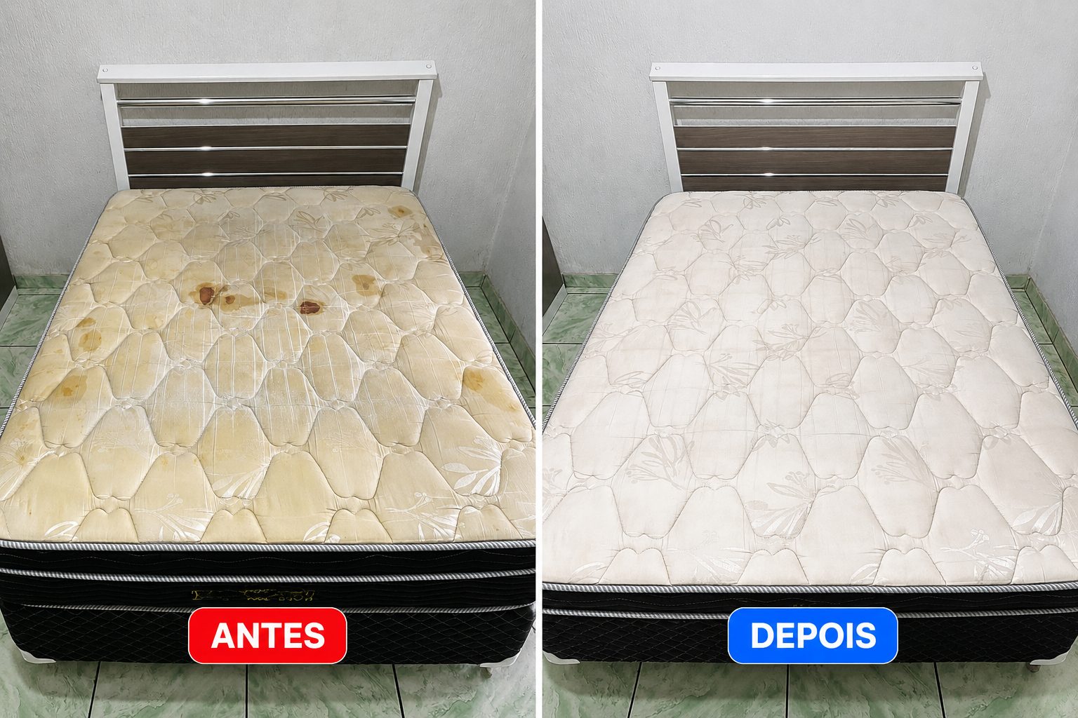 Colchão antes e depois da higienização